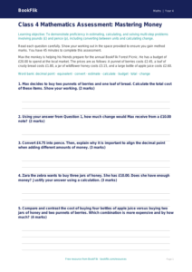 Free Money Assessment | Class 4 | Maths | BookFlik