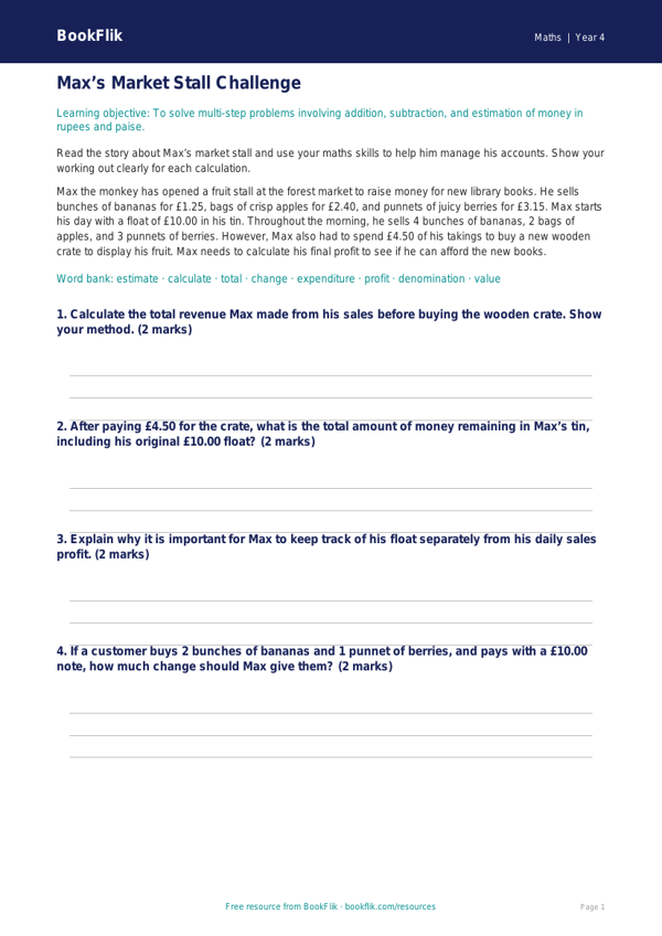 Maths money track sheet class 4 greater depth worksheet preview — Maths Money