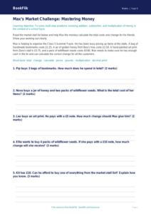 Free Money Track Sheet | Class 5 | Maths | BookFlik