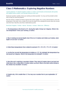 Free Negative Numbers Assessment | Class 5 | Maths | BookFlik