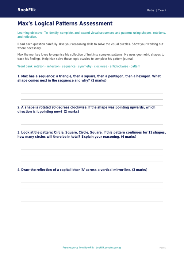 Non-Verbal Reasoning Practice Worksheet for Class 4 | CBSE Maths worksheet preview — Maths Non Verbal Reasoning