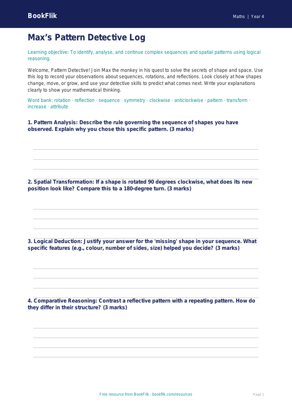 Non-Verbal Reasoning Practice for Class 4 | CBSE Maths Enrichment worksheet preview — Maths Non Verbal Reasoning
