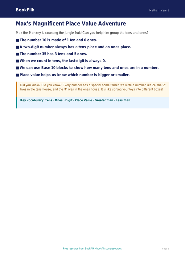 Free Place Value Poster | Class 1 | Maths | BookFlik worksheet preview — Maths Place Value