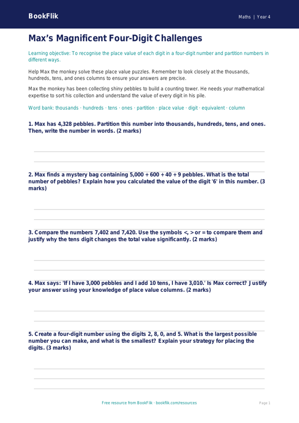 Advanced Place Value Worksheet | Class 4 Maths | BookFlik worksheet preview — Maths Place Value