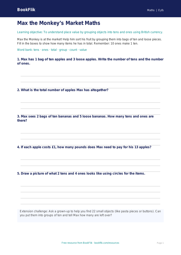 Free Place Value Template | Nursery / LKG | Maths | BookFlik worksheet preview — Maths Place Value