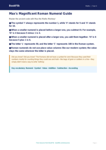 Maths roman numerals poster class 4 core
