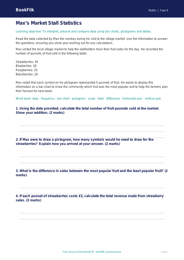 Free Statistics Track Sheet | Class 4 | Maths | BookFlik worksheet preview — Maths Statistics
