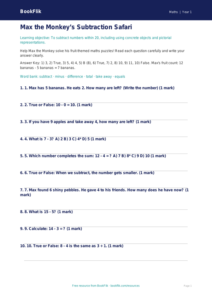 Free Subtraction Quiz | Class 1 | Maths | BookFlik