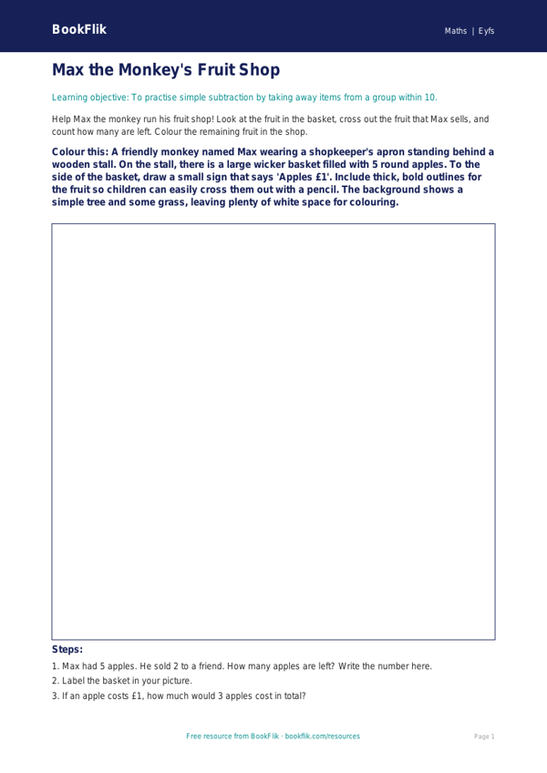 Free Subtraction Colouring Page | Nursery / LKG | Maths | BookFlik worksheet preview — Maths Subtraction