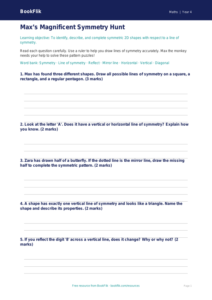 Free Symmetry Worksheet | Class 4 | Maths | BookFlik