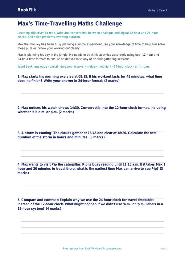 Maths time worksheet class 4 greater depth worksheet preview — Maths Time