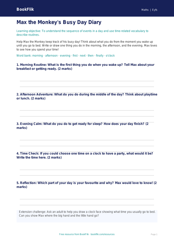 Free Time Template | Nursery / LKG | Maths | BookFlik worksheet preview — Maths Time