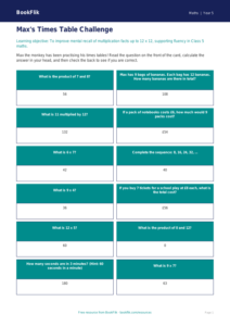 Free Times Tables Flashcards | Class 5 | Maths | BookFlik