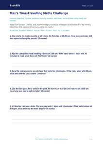 Free Year 3 Time Problems Worksheet | Class 3 | Maths | BookFlik