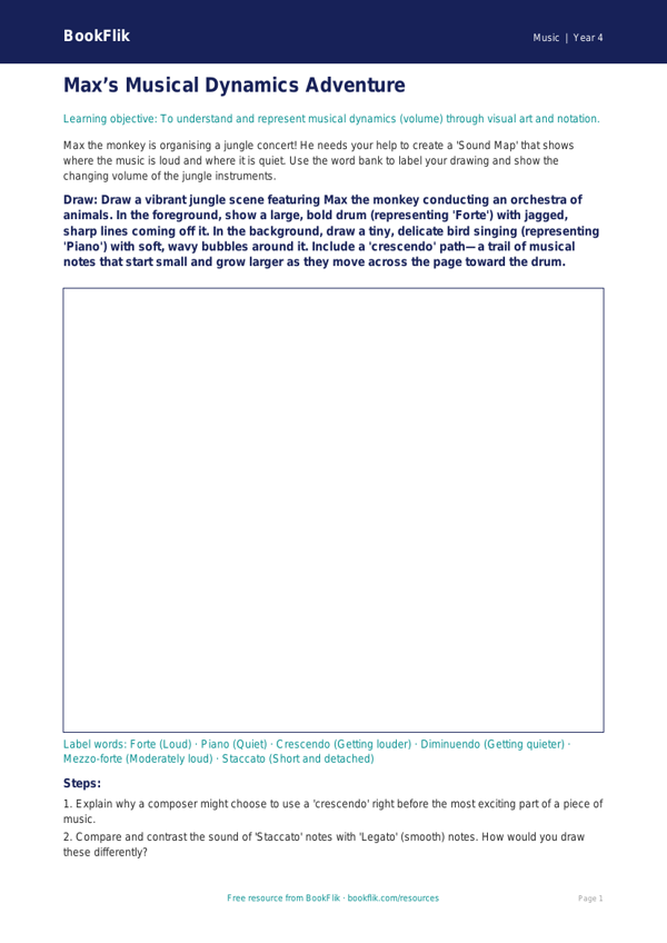 Dynamics in Music Worksheet for Class 4 | CBSE Music Theory | BookFlik worksheet preview — Music Dynamics