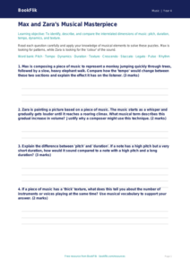 Free Musical Elements Worksheet | Class 4 | Music | BookFlik
