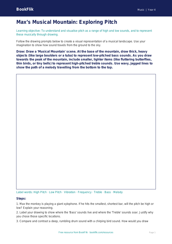 Pitch Drawing Sheet | Class 4 Music | CBSE Curriculum | BookFlik worksheet preview — Music Pitch