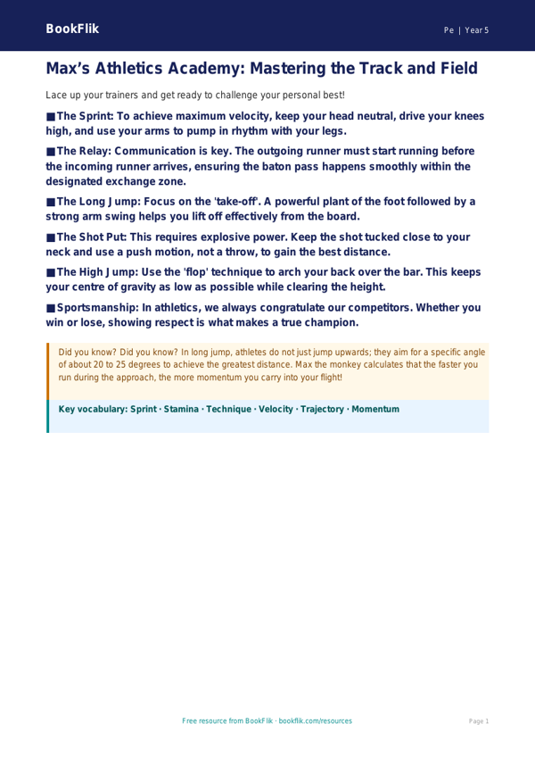 Athletics Poster for Class 5 | CBSE PE Resources | BookFlik worksheet preview — Pe Athletics