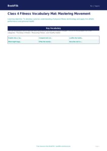 Class 4 Fitness Word Mat | CBSE Physical Education Resources | BookFlik
