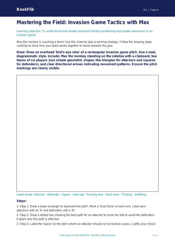Invasion Games Drawing Sheet for Class 4 | CBSE Physical Education worksheet preview — Pe Invasion Games