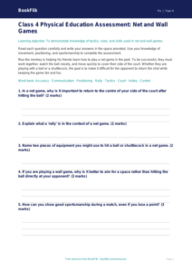 Free Net And Wall Games Assessment | Class 4 | PE | BookFlik