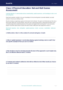 Net and Wall Games Assessment | Class 4 PE | BookFlik