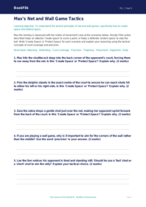 Net and Wall Games Activity Sheet for Class 5 | CBSE PE Resources