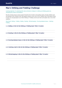 Free Striking and Fielding Activity Sheet | Class 4 | PE | BookFlik
