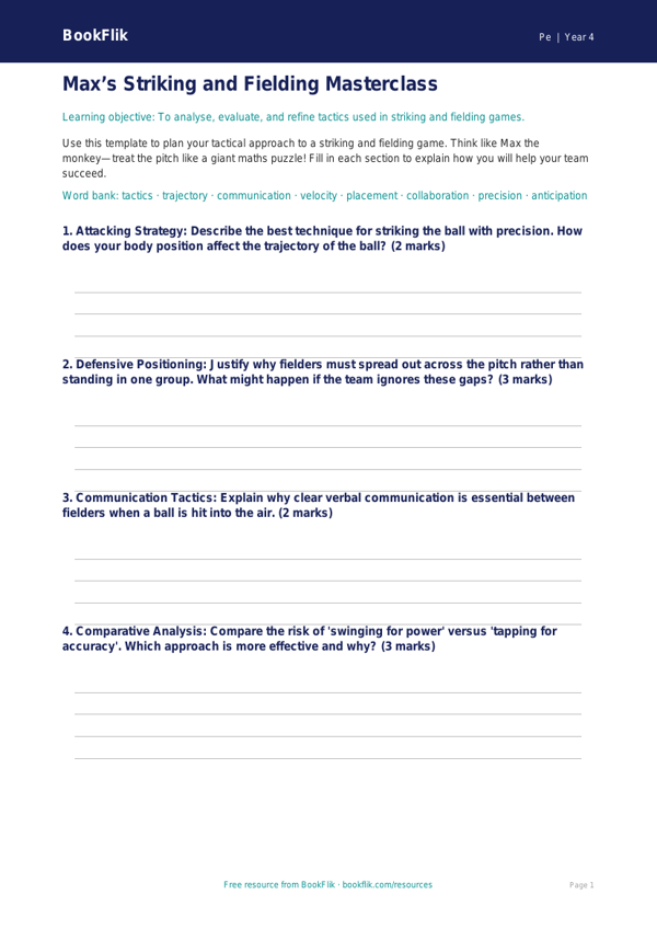 Striking and Fielding Lesson Plan for Class 4 | CBSE Physical Education worksheet preview — Pe Striking And Fielding