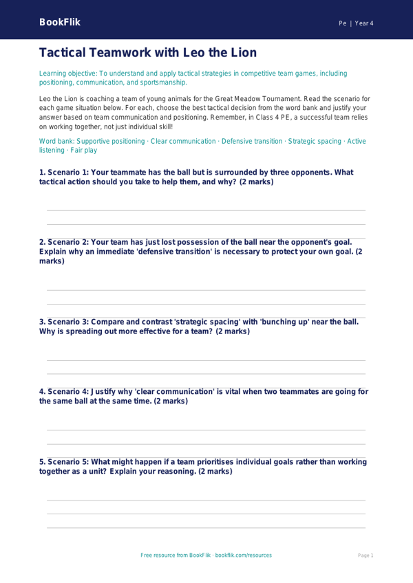 Team Games Activity Sheet for Class 4 | CBSE Physical Education | BookFlik worksheet preview — Pe Team Games