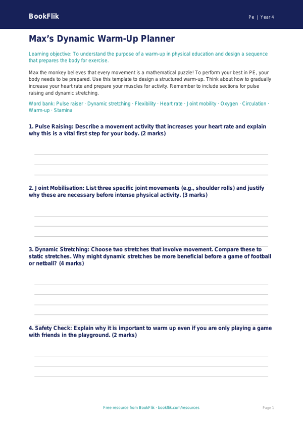 Class 4 Physical Education Warm Up Routine | CBSE Resource | BookFlik worksheet preview — Pe Warm Up