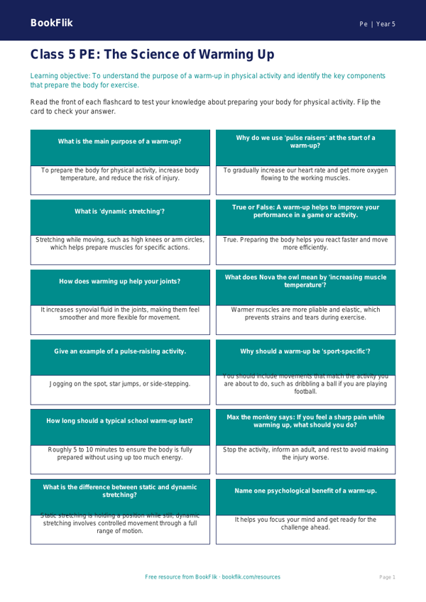 Warm Up Exercises for Class 5 | CBSE Physical Education Resources worksheet preview — Pe Warm Up