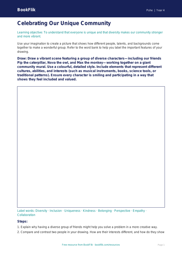 Free Diversity And Inclusion Drawing Sheet | Class 4 | Life Skills | BookFlik worksheet preview — Pshe Diversity And Inclusion