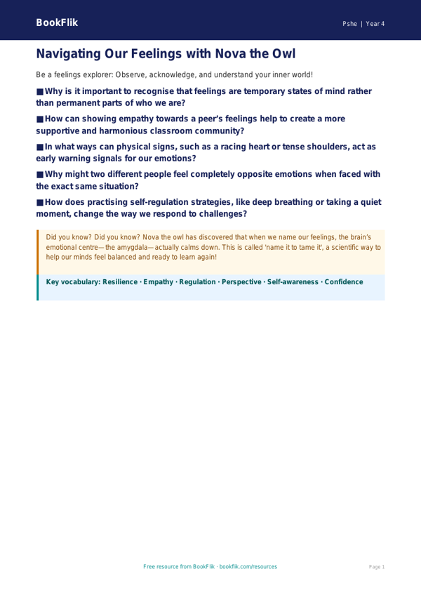 Feelings Poster for Class 4 | Life Skills Resource | BookFlik worksheet preview — Pshe Feelings