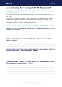 Feelings Assessment for Class 5 | Life Skills Worksheet | BookFlik