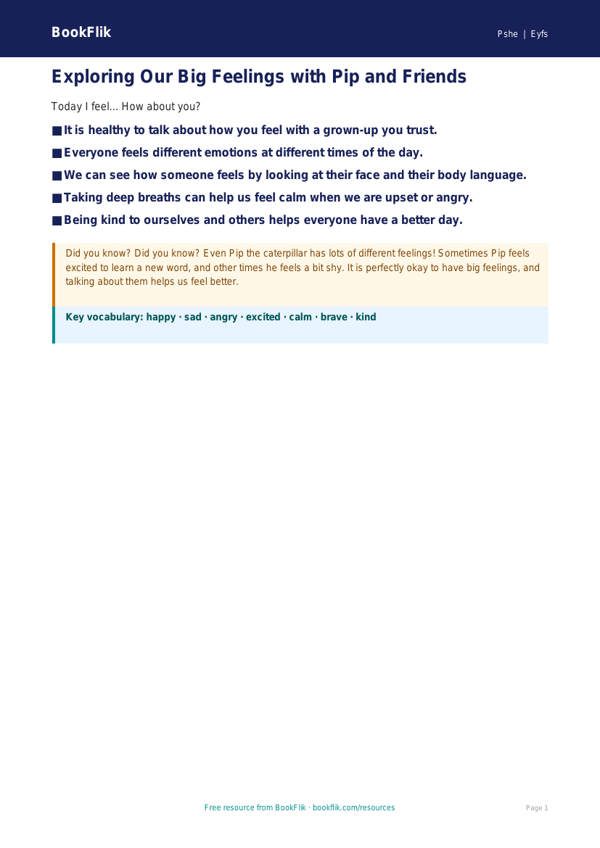 Free Feelings Poster | Nursery / LKG | Life Skills | BookFlik worksheet preview — Pshe Feelings