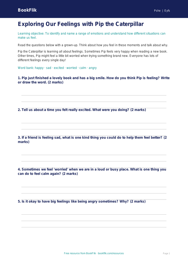 Free Feelings Worksheet | Nursery / LKG | Life Skills | BookFlik worksheet preview — Pshe Feelings