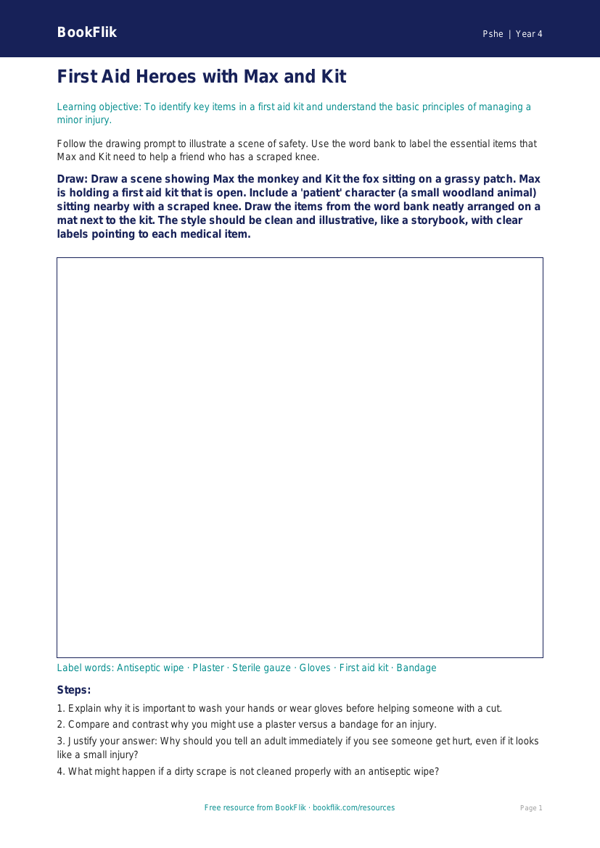 First Aid Drawing Sheet for Class 4 | CBSE Life Skills Worksheet worksheet preview — Pshe First Aid