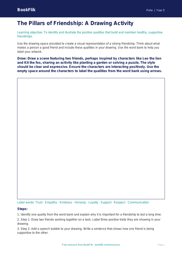 Free Friendship Drawing Sheet | Class 5 | Life Skills | BookFlik worksheet preview — Pshe Friendship
