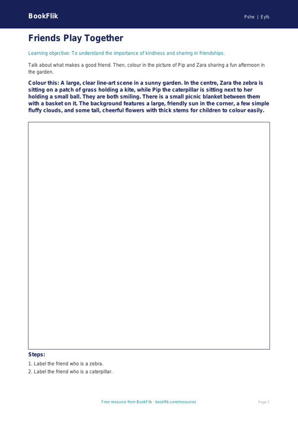 Free Friendship Colouring Page | Nursery / LKG | Life Skills | BookFlik worksheet preview — Pshe Friendship