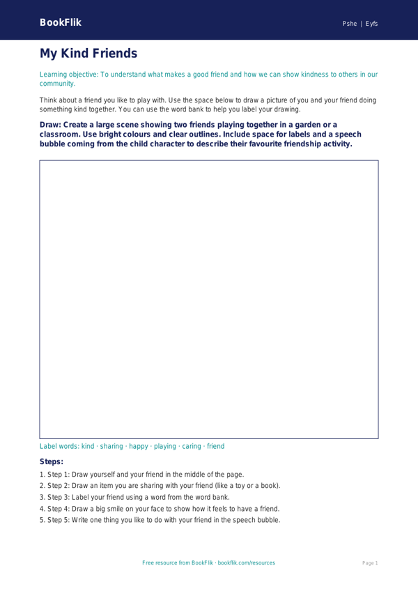Free Friendship Drawing Sheet | Nursery / LKG | Life Skills | BookFlik worksheet preview — Pshe Friendship