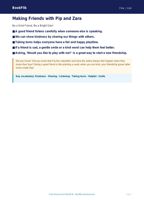 Free Friendship Poster | Nursery / LKG | Life Skills | BookFlik worksheet preview — Pshe Friendship