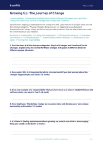 Free Growing Up Activity Sheet | Class 5 | Life Skills | BookFlik