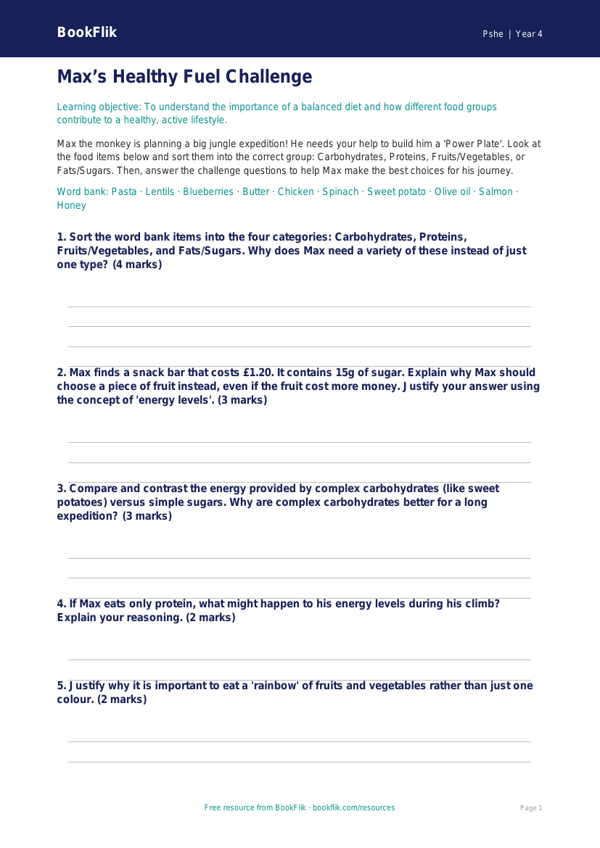 Free Healthy Eating Activity Sheet | Class 4 | Life Skills | BookFlik worksheet preview — Pshe Healthy Eating