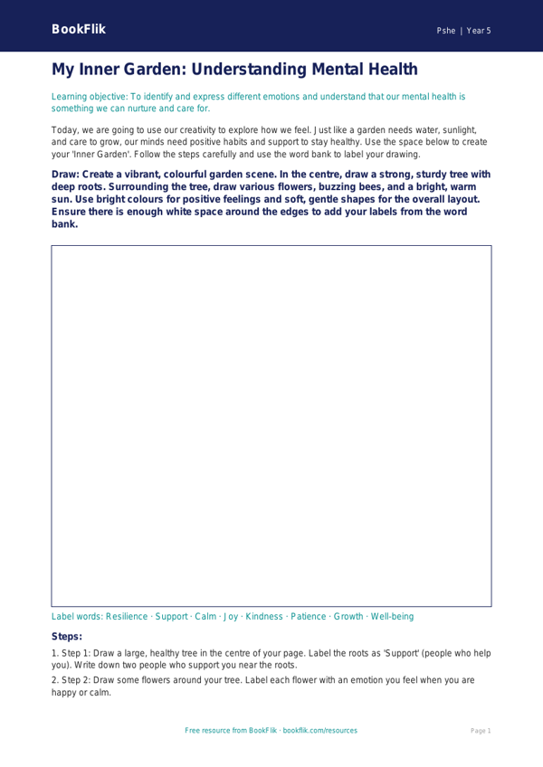 Mental Health Drawing Sheet for Class 5 | Life Skills Activity worksheet preview — Pshe Mental Health