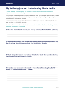 Mental Health Writing Frame for Class 5 | CBSE Life Skills Worksheet