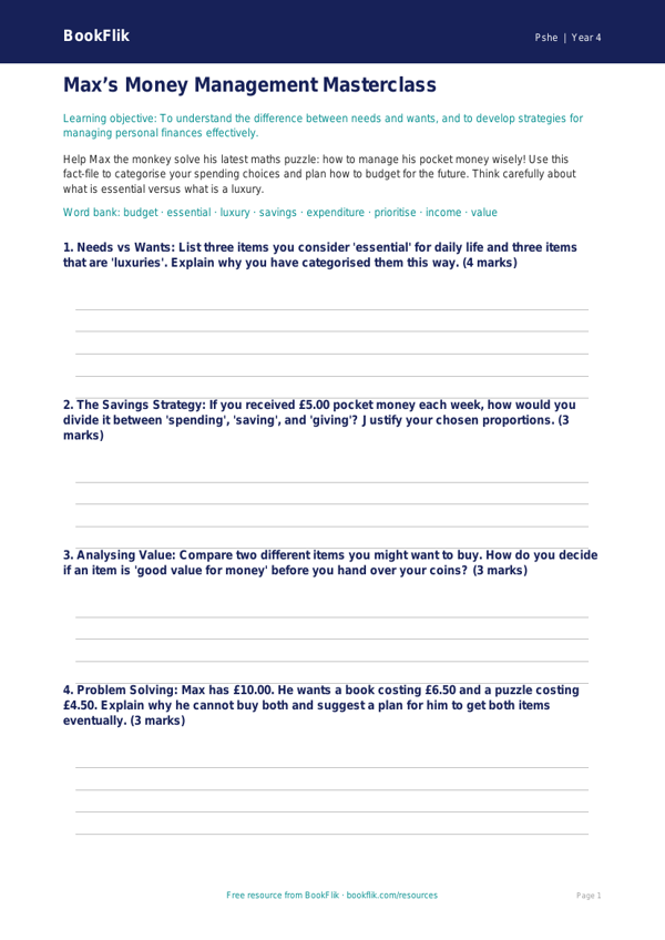 Money Maths Worksheet for Class 4 | CBSE Life Skills | BookFlik worksheet preview — Pshe Money