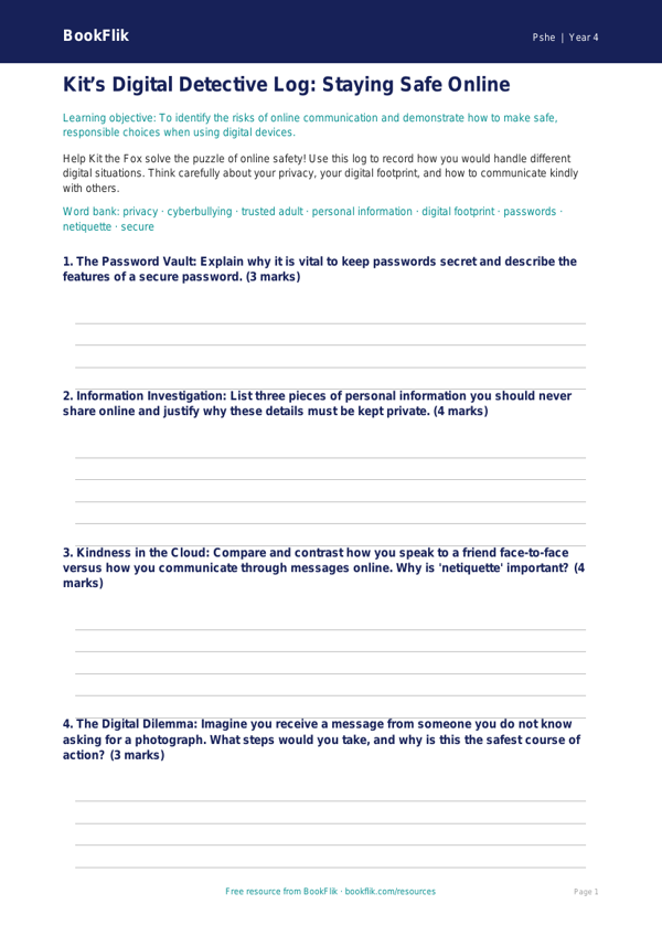 Online Safety Rules for Kids | Class 4 Life Skills | BookFlik worksheet preview — Pshe Online Safety