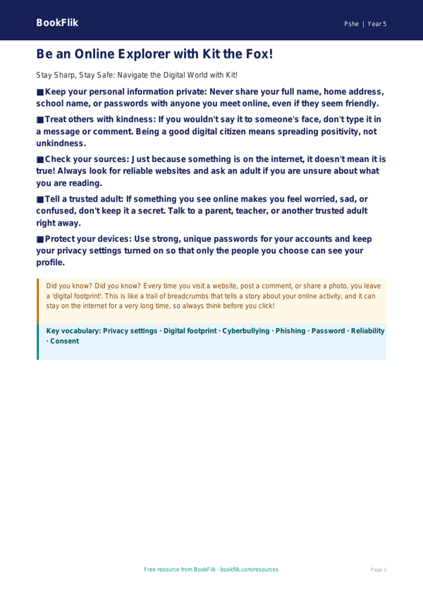 Free Online Safety Poster | Class 5 | Life Skills | BookFlik worksheet preview — Pshe Online Safety