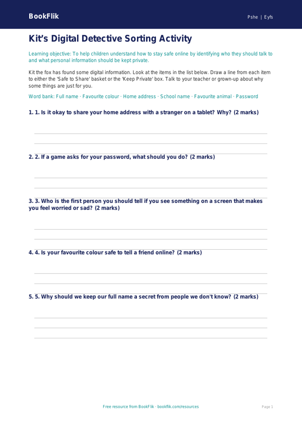 Free Online Safety Activity Sheet | Nursery / LKG | Life Skills | BookFlik worksheet preview — Pshe Online Safety